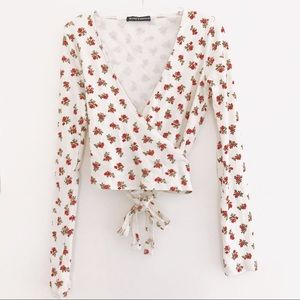 Coco Wrap Top (Red/White Floral)